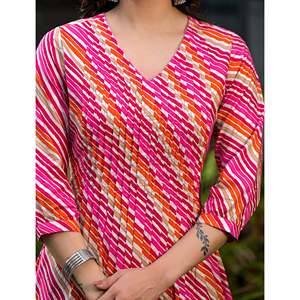Rani Cotton Straight <b>Kurti</b> with Embroidery Work Pakistani-Style Lehariya Salwar Kameez Ethnic for Party Wear Stitched - Product Image 2