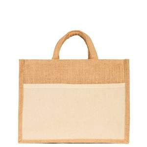 Bolsa de yute con logotipo personalizado y bolsillo frontal de algodón, bolsa de compras ecológica reutilizable, suministro directo de fábrica desde Vietnam - Product Image 1