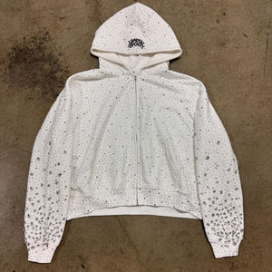 Sudadera con Capucha Corta Personalizada de Felpa Francesa con Logotipo Serigrafiado, Pedrería Completa de Cristal, Cierre de Cremallera, para Mujer, Transpirable - Product Image 5