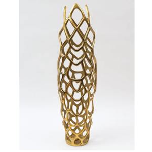 Jarrón decorativo de metal dorado acabado con patrón antiguo, ideal para decoración de sala de estar y Mesa de la India - Product Image 3