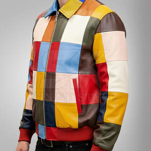 Chaqueta de Cuero Elegante para Hombre, Mezcla de Múltiples Colores con Textura Suave de un Solo Tono, Chaqueta de Cuero Moderna para Hombre - Product Image 6