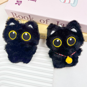 Modern Cute Embroidery Stuffed Plush <b>Black</b> Cat Keychain <b>Bag</b> Charm Rectangle Shape Eco-Friendly Lightweight Acryl Reusable - Product Image 4