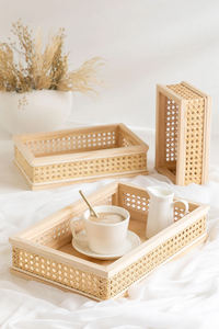 Llamativa bandeja de malla de ratán hecha a mano hecha en Vietnam bandeja de servicio de ratán y madera Vintage adecuada para restaurante de Hotel en casa - Product Image 6