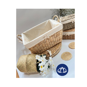ตะกร้าใส่ของทำมือตะกร้าใส่ของทำจากหญ้าทะเลสานสีฟ้าดอกบัวเวียดนาม - Product Image 1