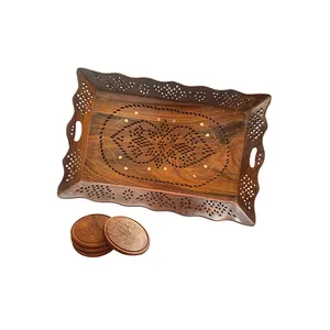 ¡Hecho a mano indio Sheesham madera Sushi barco bandeja para servir mango estilo único cocina bandeja para servir comida material plástico ahora venta! - Product Image 1