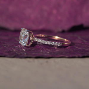 Bague de fiançailles demi-éternité en or rose avec diamant de laboratoire taille coussin de 2,5 carats, style bohème, certifiée IGI, cadeau d'anniversaire pour - Product Image 2