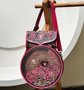 ใหม่สีชมพูตะวันตกมือเครื่องมือหนังโรงอาหารรอบกระเป๋าสตางค์ดอกไม้เครื่องมือหนังสีชมพูสาวคาวบัวกระเป๋าสตางค์ Combo สําหรับผู้หญิง - Product Image 2