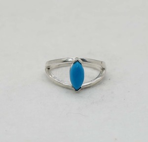 925 argent sterling massif mois de décembre pierre de naissance Speeling Beauty Turquoise avec lunette réglage Marquise forme oeil anneau - Product Image 1