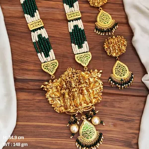 Schmuck-Sets RTS-Versand Hochzeits kleidung Gott Laxmi Design High Gold Polnisch Thewa Design Long Temple Thewa Halskette Schmuck-Sets