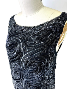 Style Vintage Floral Sequin Perlé Équipé Gaine Courte Sans Manches Midi Taille Naturelle Respirant Logo Retour pour la Fête Formelle - Product Image 2