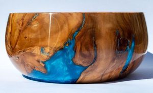 Cuenco de resina de madera contemporáneo diseñador hecho a mano artístico rústico moderno centro de mesa elegante acento para el hogar - Product Image 3