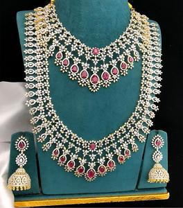 Ensemble collier et boucles d'oreilles longs en zircon plaqué or de haute qualité, finition GJ, design attrayant, pour les mariages et les fêtes, pour femmes - Product Image 3