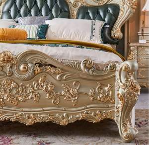 Lit plateforme en teck massif de style européen royal du milieu du siècle moderne, avec 2 tables de chevet, sculpté à la main, rembourrage haut de gamme pour la chambre à coucher - Product Image 6