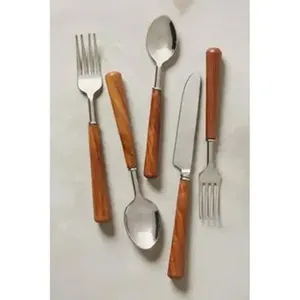 Ensemble de couverts de qualité exclusive en acier inoxydable plaqué or avec poignée en laiton parfait pour les cuillères de service de mariage et de dessert - Product Image 2