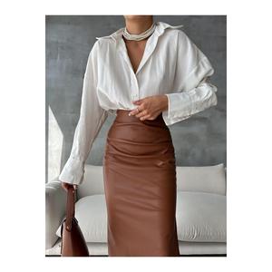 Design speciale spacco laterale, vita alta, Maxi lunghezza matita gonna in morbida pelle