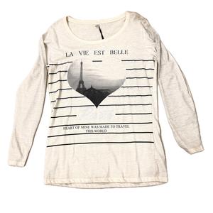 Haute qualité personnalisé Vintage poids moyen Paris personnalisé sérigraphie 100% coton à manches longues surdimensionné t-shirt pour les femmes - Product Image 1