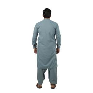 Kurta ethnique indien/pakistanaise pour homme E-29, décontractée, respirante, bleu-gris, col montant, longueur cheville, pour usage quotidien - Product Image 5