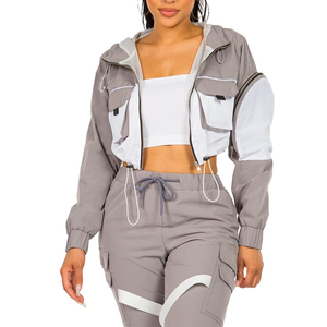 Nuevo diseño de detalle de tuberías con cremallera a través de chándal de pierna recta para mujer con capucha y Jogger conjunto de 2 piezas para gimnasio informal y ropa deportiva - Product Image 3