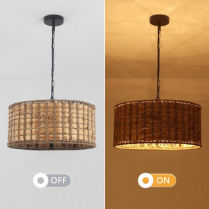 โคมไฟระย้าสไตล์โบโฮสำหรับติดเพดานโคมไฟผักตบชวาสานทำจากไม้ไผ่หวายตกแต่งบ้าน - Product Image 3