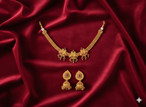 Matte Gold Polish Antique Designer Beaded <b>Choker</b> Necklace Set Fancy Ethnic Party Wear Jewellery for <b>Women</b> and Girls - Product Image 3