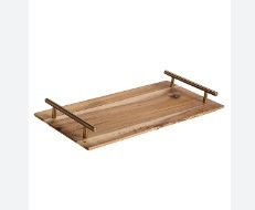 Mejor calidad superior Recién llegado Mango Bandeja de madera para servir Plato Forma ovalada Mango de metal pulido natural para aperitivos de té - Product Image 3