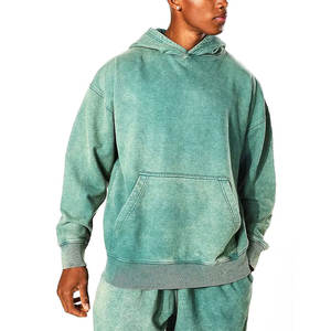 Sweat à capuche personnalisé de haute qualité 100% coton denim lourd lavé à l'acide délavé au soleil surdimensionné pull-over en détresse pour hommes - Product Image 1