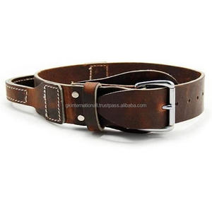 Collar de cuero para perro hecho a mano de alta calidad, dos tonos, con mango y rodillo de acero inoxidable, hebilla, remaches y anillo - Product Image 4