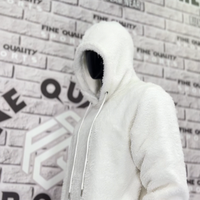 Sweat à capuche Sherpa unisexe personnalisé OEM, surdimensionné, double face brossée, blanc, épaules tombantes, avec patch en caoutchouc