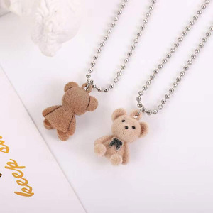 Plush <b>Bear</b> Pendant Necklace with Silver Ball Chain for Girls Soft Aesthetic Daily Outfits - Product Image 3