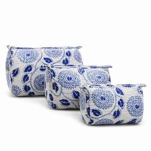 Ensemble de 3 trousses en coton matelassé écologiques avec fermeture éclair pour le rangement du maquillage, style vintage, imprimé en bloc - Livraison gratuite - Product Image 1