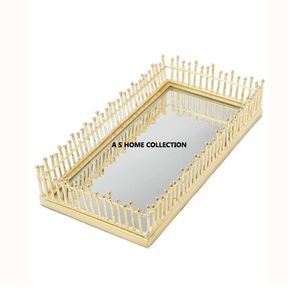 Bandeja de vidrio con espejo de Metal de estilo europeo, bandejas de servicio sostenibles para sala de estar, mesa de café para decoración del hogar, almacenamiento de frutas - Product Image 1