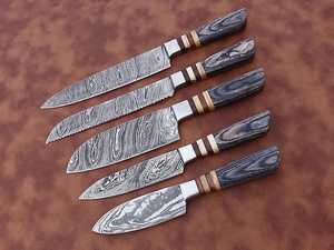 Juego de cuchillos de chef ambidiestros ecológicos internacionales artesanales de acero HOJA DE Damasco mango de palisandro tiras marrón Beige 6-7.9 pulgadas - Product Image 2