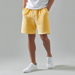 380 GSM Fleece Washed Shorts Men's Winter <b>Jogging</b> Wear Acid Wash Shorts Men Distressed Vintage Wash Sweat Shorts Mens - Product Image 3