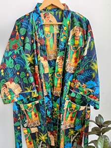 Kimono de punto estampado de bloques florales de algodón de alta calidad de exportación directa para mujer rodilla para verano otoño primavera proveedor indio - Product Image 2