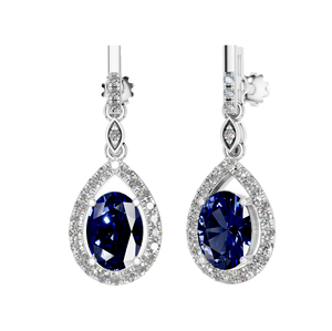 Boucles d'oreilles élégantes en or massif 14 carats, clous d'oreilles de luxe en saphir synthétique, diamants, bijoux fins OEM ODM, certificat IGI pour femmes - Product Image 3