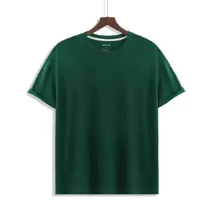 เสื้อยืดแขนครึ่งผู้ชายสีเขียวมีระดับมาตรฐานผ้าตะวันตกจากอินเดียเสื้อยืดผ้าฝ้ายพร้อมโลโก้ - Product Image 1