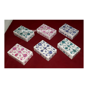 Indian Best Quality White Marble Inlay With Multicolor Mother Of Pearl Rectangular Shape Jewelry <b>Box</b> For Home Decorative - Product Image 1