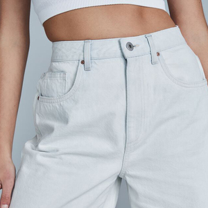 Short en jean élastique taille haute pour femmes S-5XL à volants blanc bleu mode d'été avec coupe confortable - Product Image 3