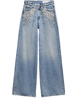 Jeans baggy à jambe droite en denim délavé personnalisé avec strass, pantalon décontracté pour femmes, jeans avec strass pour femmes