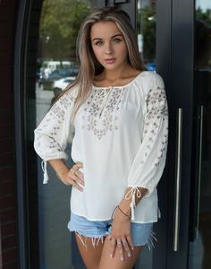 2020 blusa campesina ucraniana Vintage para mujer de manga larga de algodón multicolor bordado borla Simple estilo Casual tejido - Product Image 1