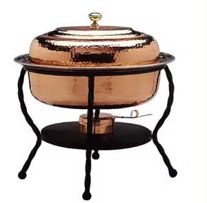 Plato de frotamiento de cobre martillado de lujo, calentador de alimentos para Buffet, bandeja de servicio de catering para fiestas, bodas, hoteles, restaurantes - Product Image 1