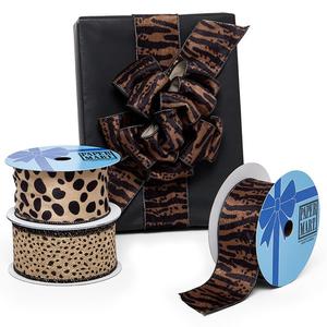 Floral Animal Print Wired Ribbon Fashion Satin Metallic Polyester Silk Spool for Christmas Decorations - Product Image 1