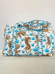 กระเป๋าดัฟเฟิลผ้าฝ้ายพิมพ์ลายเสือ, กระเป๋าลำลองหรูหราความจุขนาดใหญ่ทนทานต่อการเดินทางแบบสัปดาห์ผ้าสองชั้นพร้อมซิป - Product Image 3