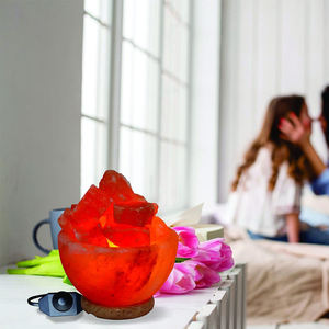 Lampe de sel de l'Himalaya en forme de bol, décoration en bois sculpté, boules de sel polies, bol à feu antique floral, décoration d'intérieur, Noël - Product Image 2