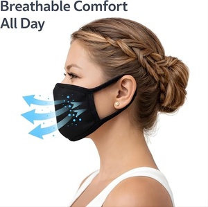 Masque facial en tissu noir, style jetable, masque en tissu réutilisable avec boucles pour les oreilles, pour un usage quotidien - Product Image 3