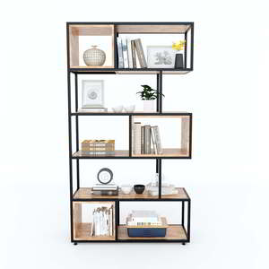 Étagère décorative sur pied KTB68067 100x35x180cm, structure en fer et bois d'hévéa pour salon - Product Image 2
