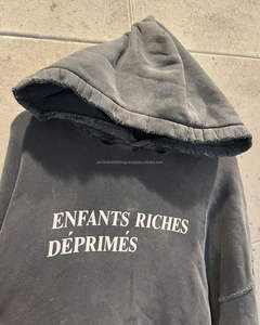 Sweat-shirt à capuche vintage pour homme personnalisé, lavage à l'acide, 100% coton, uni, surdimensionné, délavé, en vrac, en molleton - Product Image 5