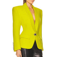 Blazer en laine pour femme, fermeture à un bouton, col en V, coupe ajustée, manches longues, respirant, veste de costume professionnelle