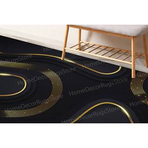 Tapis de bain décoratif moderne en velours de luxe, imprimé en 3D, abstrait noir et or - Product Image 4