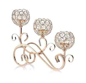 Ensemble de 2 porte-bougies en cristal doré, chandelier en cristal élégant en métal et cristal - Product Image 2